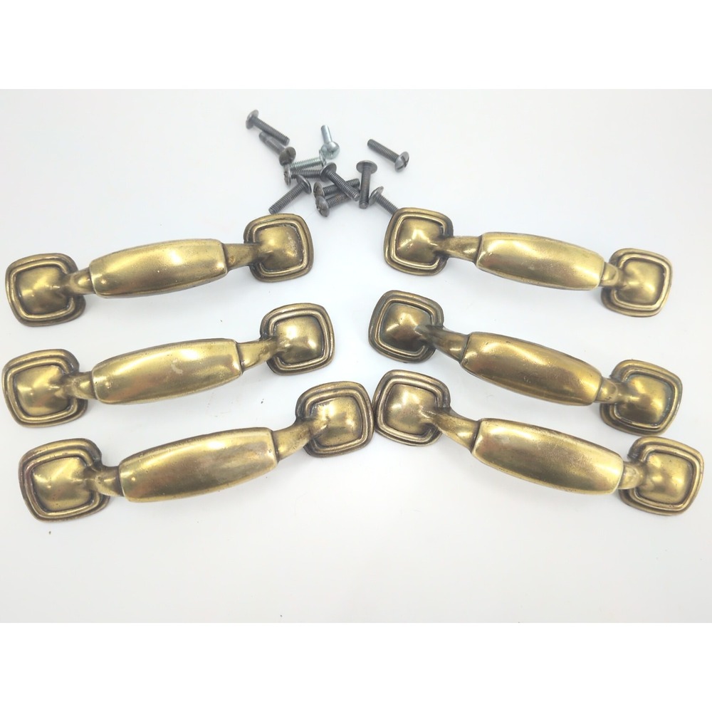 6 Keeler Brass Co N13344 Cabinet Drawer 1950s Pull Handle 3" Center Aged Brass